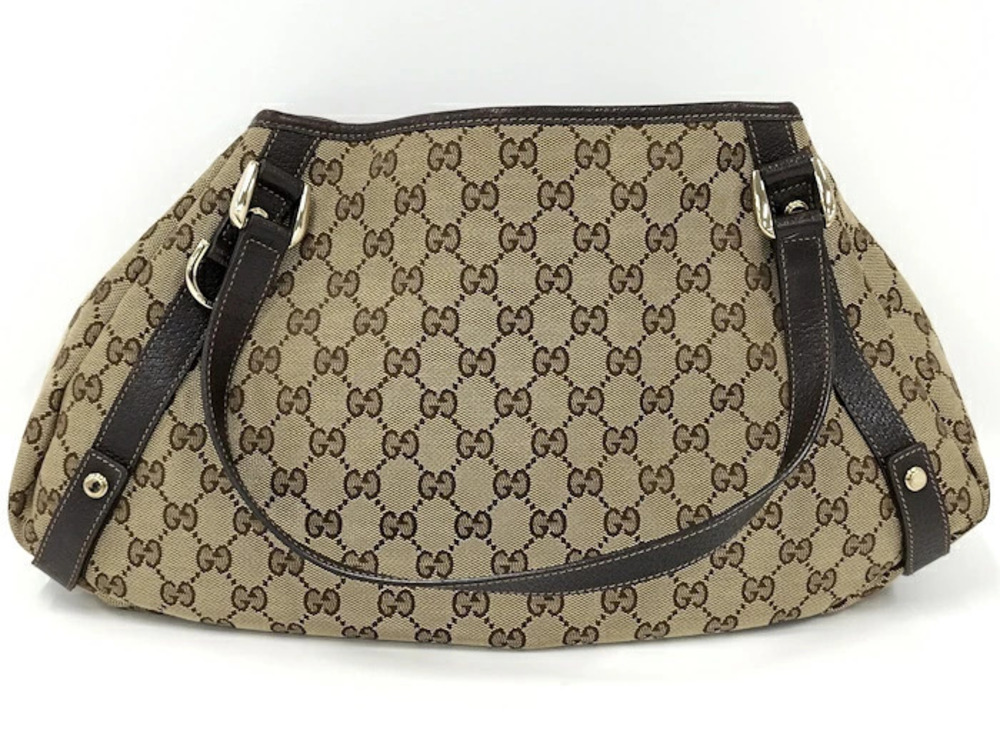 Gucci Handbag Beige Abbey GG Canvas Leather Brown Tan Brown
